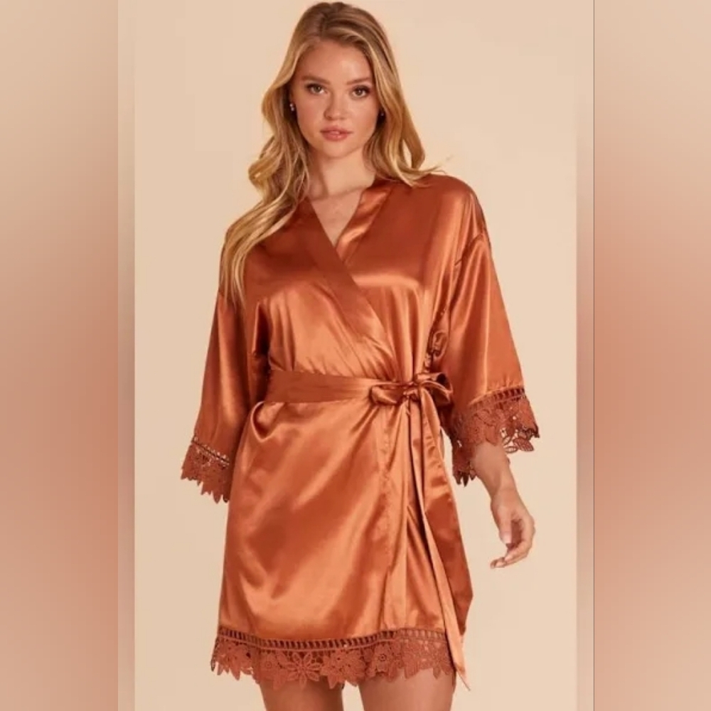 Birdy Grey Satin Robe with Lace Trim - Copper